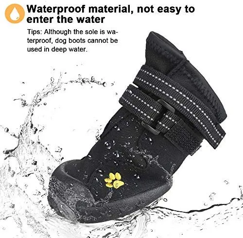 Zacro Botas protectoras para perro, 4 unidades, zapatos impermeables para perros medianos a grandes, zapatos protectores con dos correas de sujeción reflectantes y suela antideslizante resistente, tamaño: 4 – 8