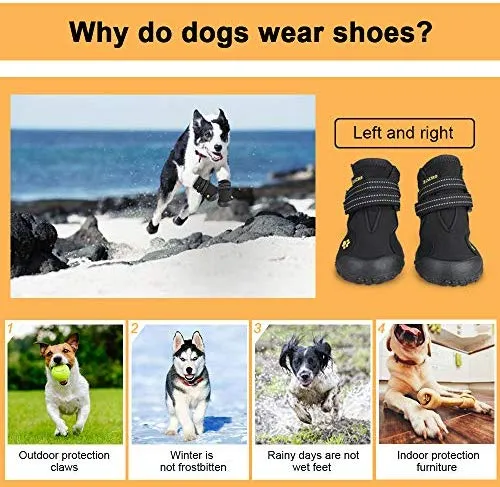 Zacro Botas protectoras para perro, 4 unidades, zapatos impermeables para perros medianos a grandes, zapatos protectores con dos correas de sujeción reflectantes y suela antideslizante resistente, tamaño: 4 – 8