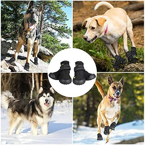 Zacro Botas protectoras para perro, 4 unidades, zapatos impermeables para perros medianos a grandes, zapatos protectores con dos correas de sujeción reflectantes y suela antideslizante resistente, tamaño: 4 – 8