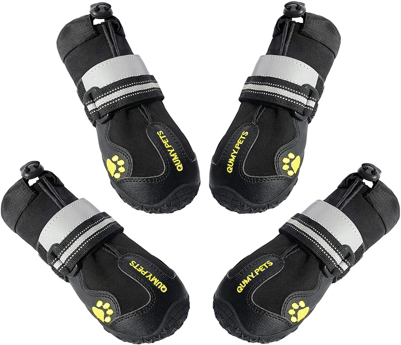 QUMY - Botas impermeables para perros grandes, con velcro reflectante, suela antideslizante, color negro, 4 unidades