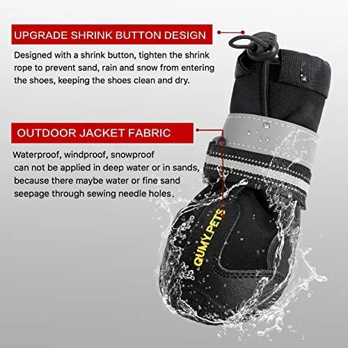 QUMY - Botas impermeables para perros grandes, con velcro reflectante, suela antideslizante, color negro, 4 unidades
