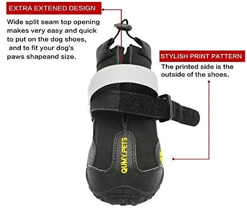 QUMY - Botas impermeables para perros grandes, con velcro reflectante, suela antideslizante, color negro, 4 unidades