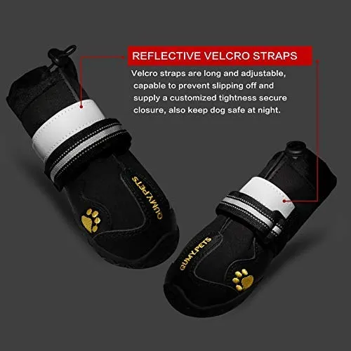 QUMY - Botas impermeables para perros grandes, con velcro reflectante, suela antideslizante, color negro, 4 unidades