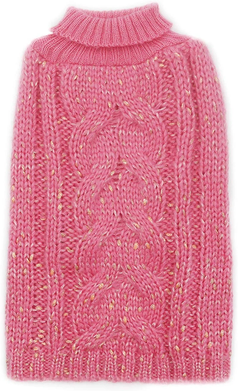 Kyeese suéteres de cuello alto para perro, suéter de punto con hilo dorado cálido para mascotas para otoño invierno