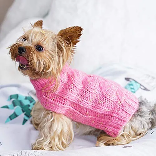 Kyeese suéteres de cuello alto para perro, suéter de punto con hilo dorado cálido para mascotas para otoño invierno