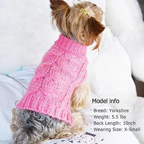 Kyeese suéteres de cuello alto para perro, suéter de punto con hilo dorado cálido para mascotas para otoño invierno