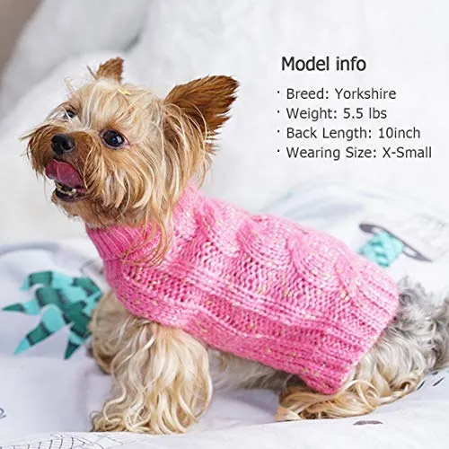 Kyeese suéteres de cuello alto para perro, suéter de punto con hilo dorado cálido para mascotas para otoño invierno