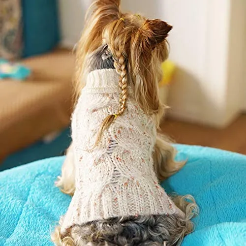 Kyeese suéteres de cuello alto para perro, suéter de punto con hilo dorado cálido para mascotas para otoño invierno