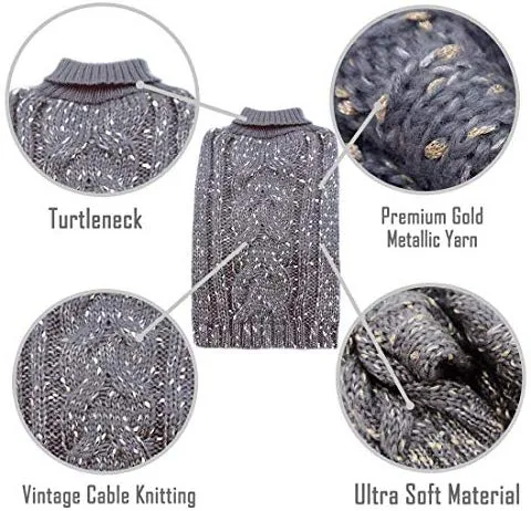 Kyeese suéteres de cuello alto para perro, suéter de punto con hilo dorado cálido para mascotas para otoño invierno