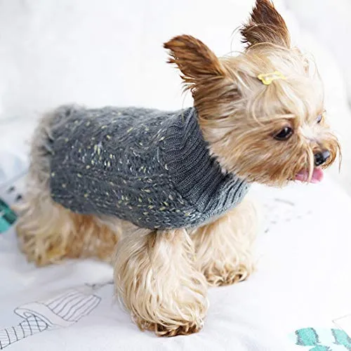 Kyeese suéteres de cuello alto para perro, suéter de punto con hilo dorado cálido para mascotas para otoño invierno
