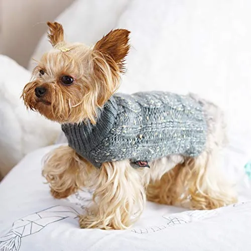 Kyeese suéteres de cuello alto para perro, suéter de punto con hilo dorado cálido para mascotas para otoño invierno
