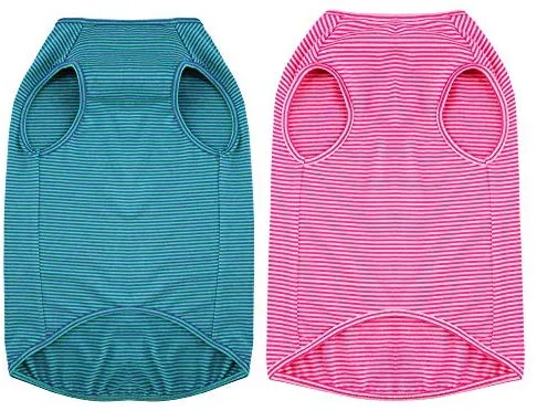 WEONE - Camisetas de algodón a rayas para perro, chaleco básico suave y transpirable