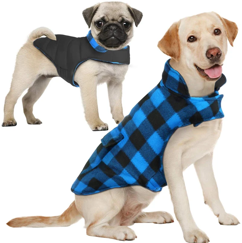 Aofitee - Abrigo reversible para perro, impermeable, estilo británico, a cuadros, para invierno, chaleco con forro de algodón cálido, resistente al viento, para perros pequeños, medianos y grandes