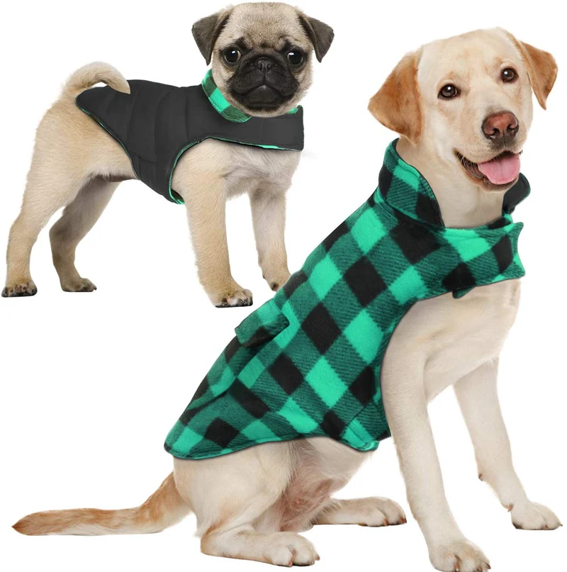 Aofitee - Abrigo reversible para perro, impermeable, estilo británico, a cuadros, para invierno, chaleco con forro de algodón cálido, resistente al viento, para perros pequeños, medianos y grandes