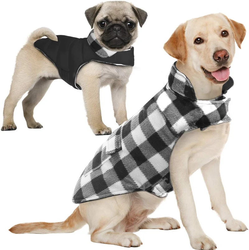 Aofitee - Abrigo reversible para perro, impermeable, estilo británico, a cuadros, para invierno, chaleco con forro de algodón cálido, resistente al viento, para perros pequeños, medianos y grandes