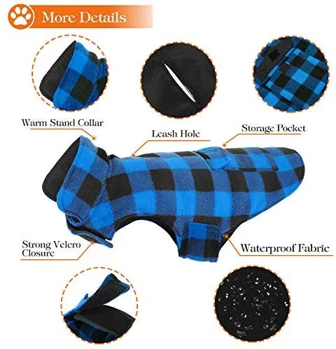Aofitee - Abrigo reversible para perro, impermeable, estilo británico, a cuadros, para invierno, chaleco con forro de algodón cálido, resistente al viento, para perros pequeños, medianos y grandes