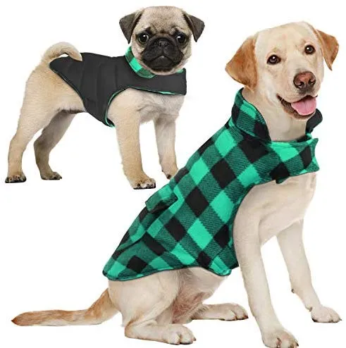 Aofitee - Abrigo reversible para perro, impermeable, estilo británico, a cuadros, para invierno, chaleco con forro de algodón cálido, resistente al viento, para perros pequeños, medianos y grandes