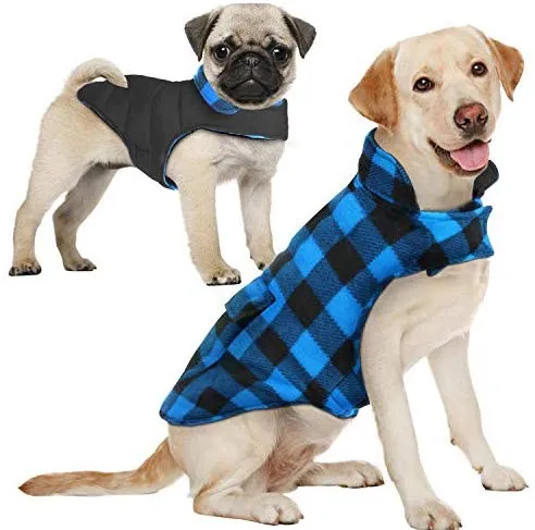 Aofitee - Abrigo reversible para perro, impermeable, estilo británico, a cuadros, para invierno, chaleco con forro de algodón cálido, resistente al viento, para perros pequeños, medianos y grandes