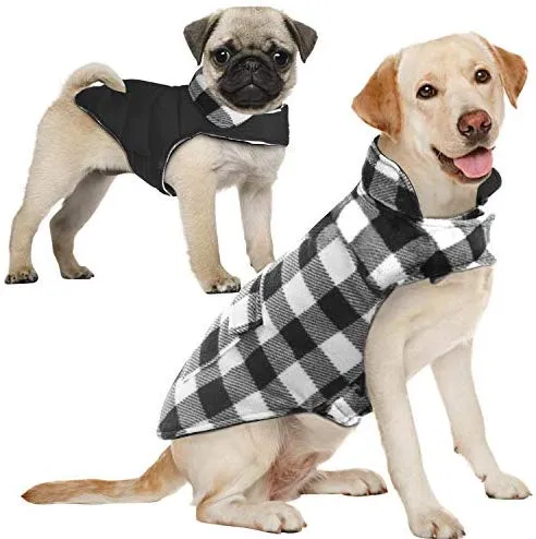 Aofitee - Abrigo reversible para perro, impermeable, estilo británico, a cuadros, para invierno, chaleco con forro de algodón cálido, resistente al viento, para perros pequeños, medianos y grandes