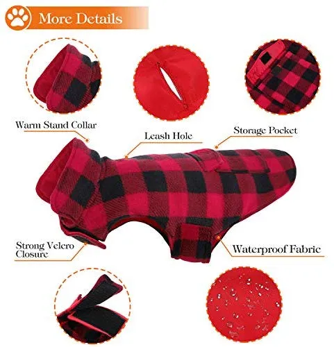 Aofitee - Abrigo reversible para perro, impermeable, estilo británico, a cuadros, para invierno, chaleco con forro de algodón cálido, resistente al viento, para perros pequeños, medianos y grandes