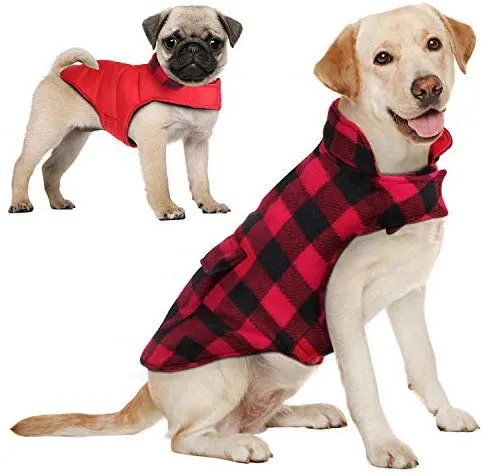 Aofitee - Abrigo reversible para perro, impermeable, estilo británico, a cuadros, para invierno, chaleco con forro de algodón cálido, resistente al viento, para perros pequeños, medianos y grandes