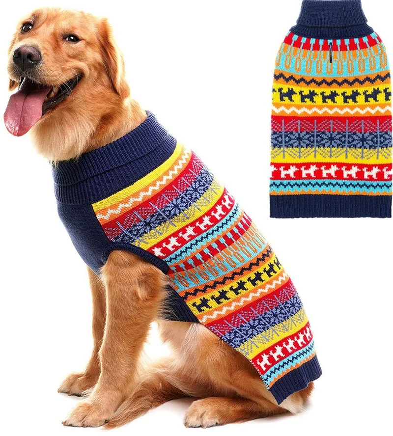 Mihachi – Sudadera para perro, ropa de abrigo de invierno con rayas coloridas para clima frío