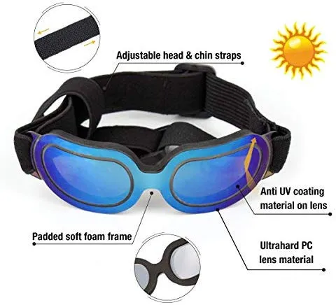 Enjoying - Gafas de sol para perros pequeños, protección UV, resistente al viento, con correa ajustable para cachorro y gato