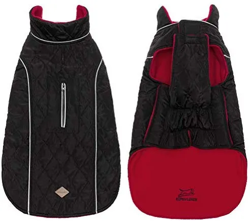 EXPAWLORER - Abrigo de invierno para perro, cálido, cómodo, impermeable, ligero, reversible, clásico, de cuello largo, chaleco de forro polar para el clima frío, para senderismo, al aire libre, rojo y negro
