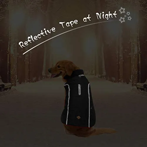 EXPAWLORER - Abrigo de invierno para perro, cálido, cómodo, impermeable, ligero, reversible, clásico, de cuello largo, chaleco de forro polar para el clima frío, para senderismo, al aire libre, rojo y negro
