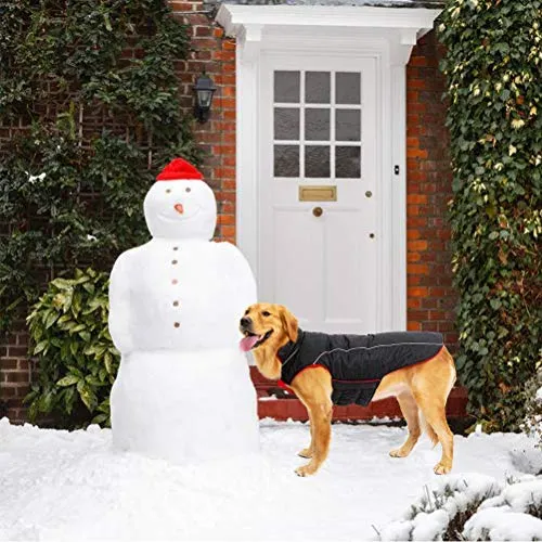 EXPAWLORER - Abrigo de invierno para perro, cálido, cómodo, impermeable, ligero, reversible, clásico, de cuello largo, chaleco de forro polar para el clima frío, para senderismo, al aire libre, rojo y negro