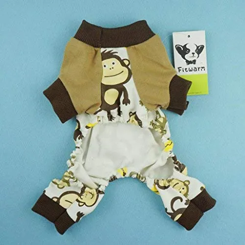 Pijama para mascotas Fitwarm de algodón suave con estampado de monos, marrón