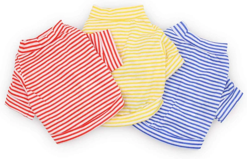 DroolingDog Ropa de perro mascota rayas camiseta para perros pequeños, paquete de 3