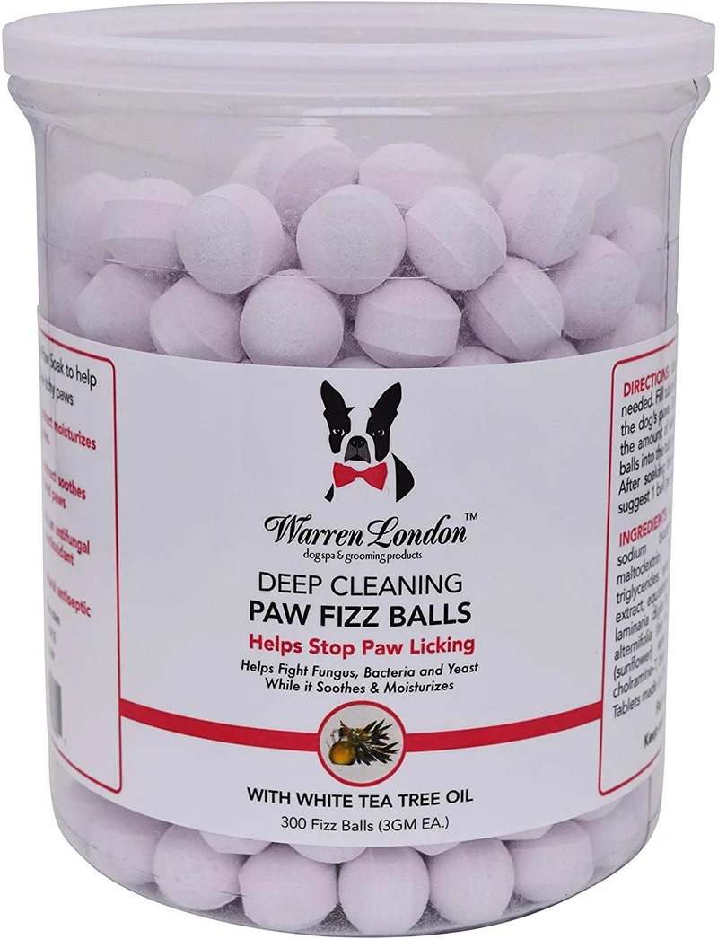 Warren London Paw Fizz Tabletas y pelotas de limpieza profunda para perros, ayuda a dejar de lamer las patas