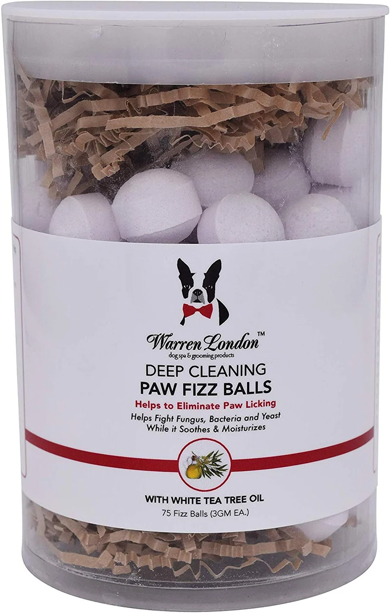 Warren London Paw Fizz Tabletas y pelotas de limpieza profunda para perros, ayuda a dejar de lamer las patas