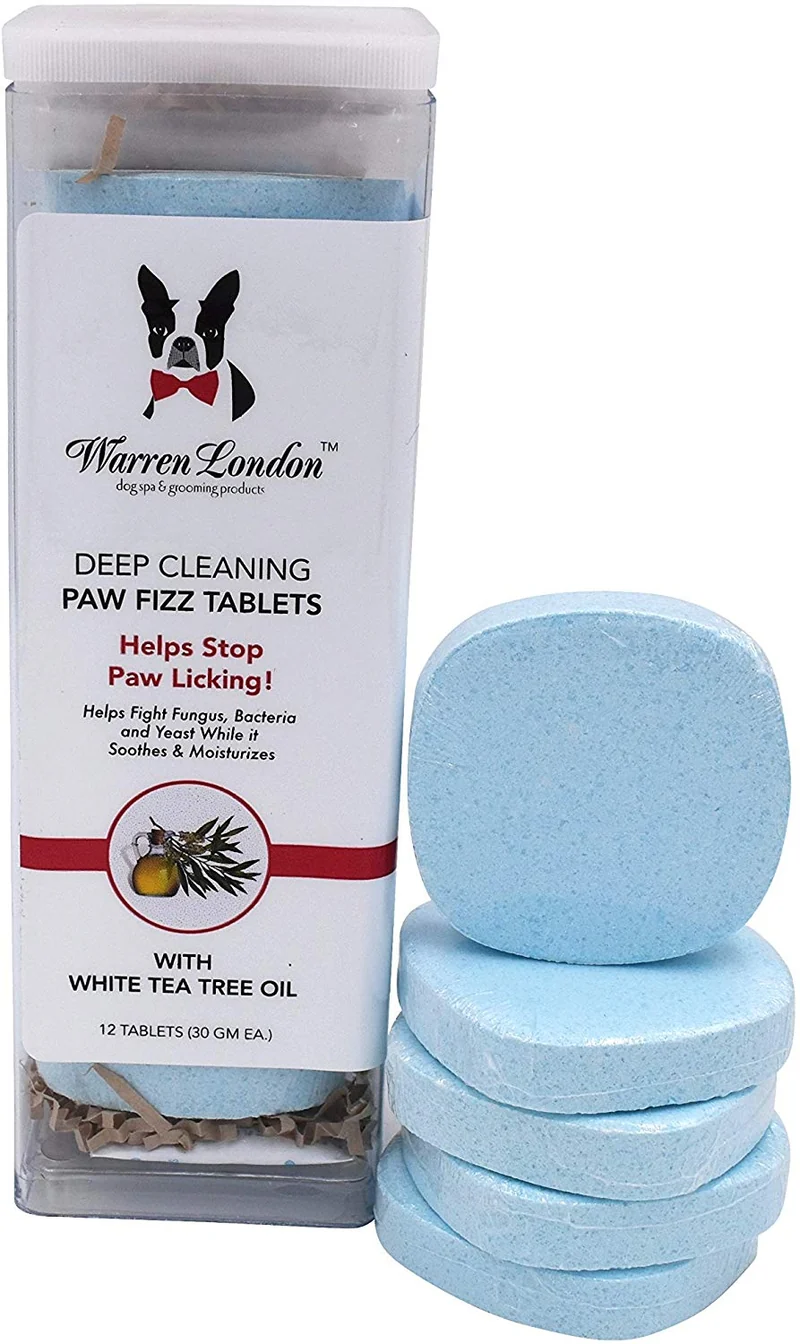 Warren London Paw Fizz Tabletas y pelotas de limpieza profunda para perros, ayuda a dejar de lamer las patas