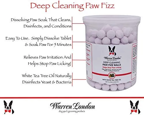 Warren London Paw Fizz Tabletas y pelotas de limpieza profunda para perros, ayuda a dejar de lamer las patas
