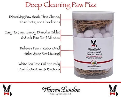 Warren London Paw Fizz Tabletas y pelotas de limpieza profunda para perros, ayuda a dejar de lamer las patas