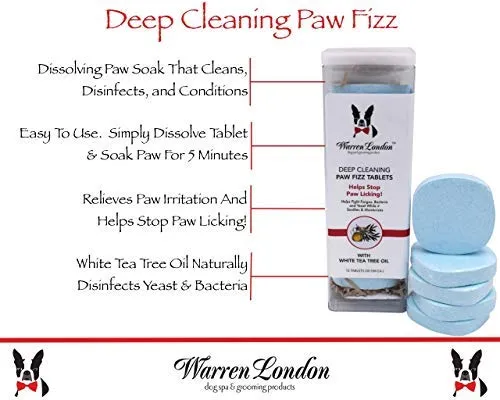 Warren London Paw Fizz Tabletas y pelotas de limpieza profunda para perros, ayuda a dejar de lamer las patas