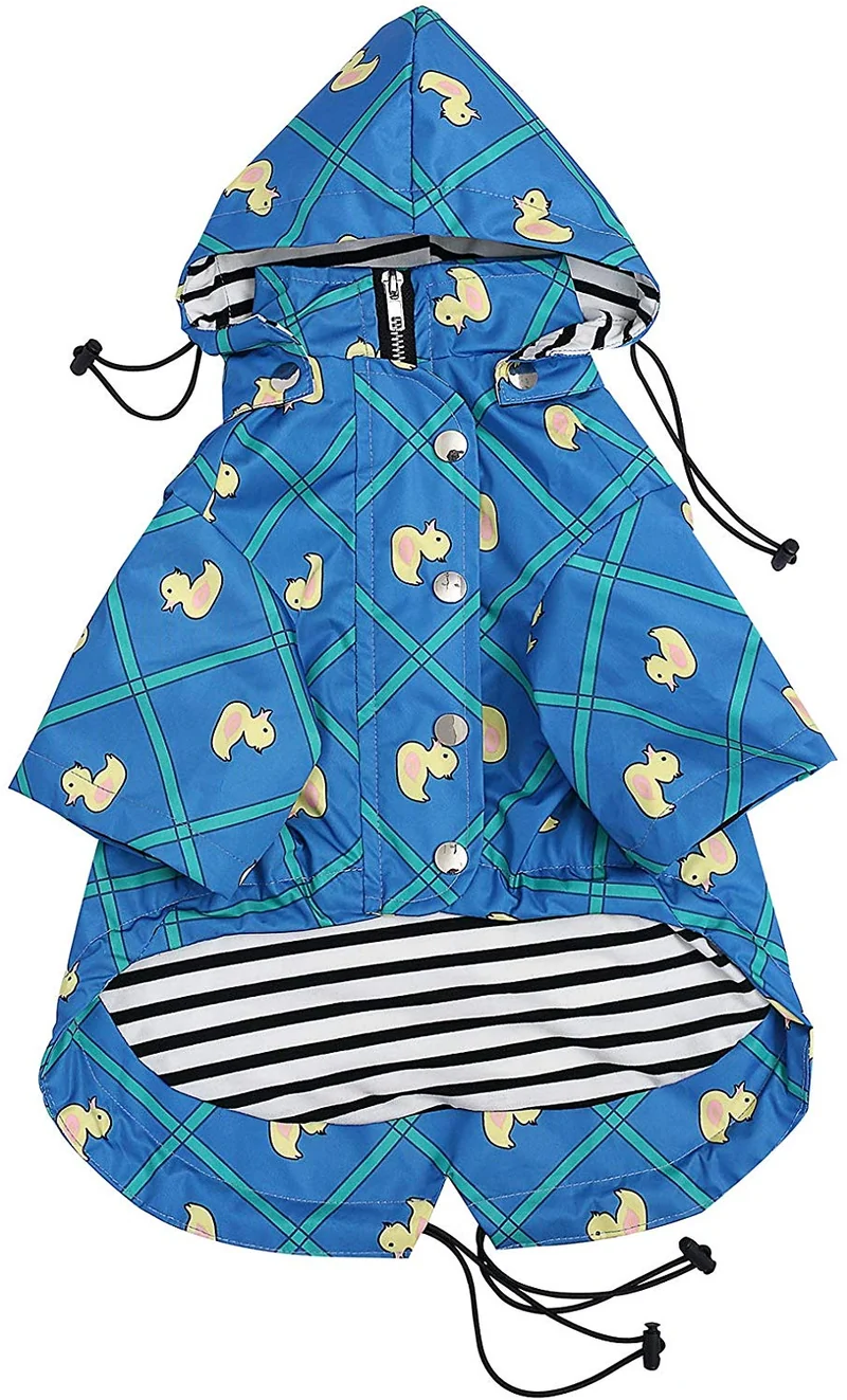 Morezi - Chubasquero para perro con cremallera y botones reflectantes, resistente a la lluvia y al agua, cordón ajustable, capucha extraíble, elegante chubasquero para perro, tallas XS a XXL