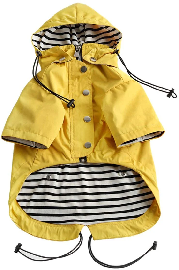 Morezi - Chubasquero para perro con cremallera y botones reflectantes, resistente a la lluvia y al agua, cordón ajustable, capucha extraíble, elegante chubasquero para perro, tallas XS a XXL