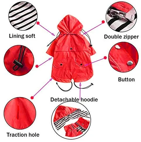 Morezi - Chubasquero para perro con cremallera y botones reflectantes, resistente a la lluvia y al agua, cordón ajustable, capucha extraíble, elegante chubasquero para perro, tallas XS a XXL