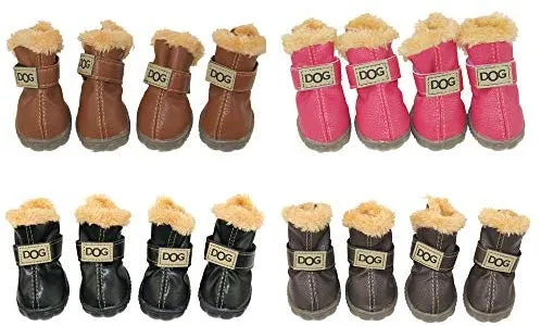 Botas antideslizantes para perros, envío desde Estados Unidos, zapatos calientes para el invierno, antideslizantes, protectores de patas, set de 4 piezas con un anillo de pelo