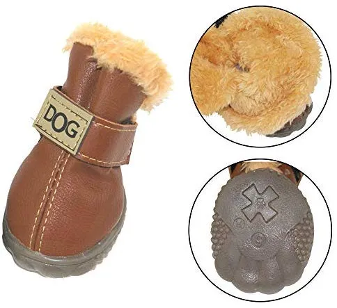 Botas antideslizantes para perros, envío desde Estados Unidos, zapatos calientes para el invierno, antideslizantes, protectores de patas, set de 4 piezas con un anillo de pelo