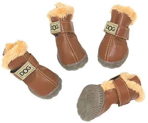 Botas antideslizantes para perros, envío desde Estados Unidos, zapatos calientes para el invierno, antideslizantes, protectores de patas, set de 4 piezas con un anillo de pelo