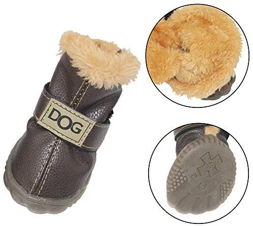 Botas antideslizantes para perros, envío desde Estados Unidos, zapatos calientes para el invierno, antideslizantes, protectores de patas, set de 4 piezas con un anillo de pelo