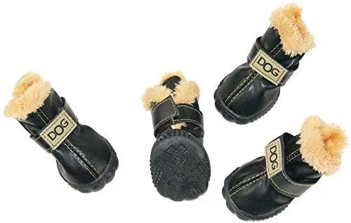 Botas antideslizantes para perros, envío desde Estados Unidos, zapatos calientes para el invierno, antideslizantes, protectores de patas, set de 4 piezas con un anillo de pelo