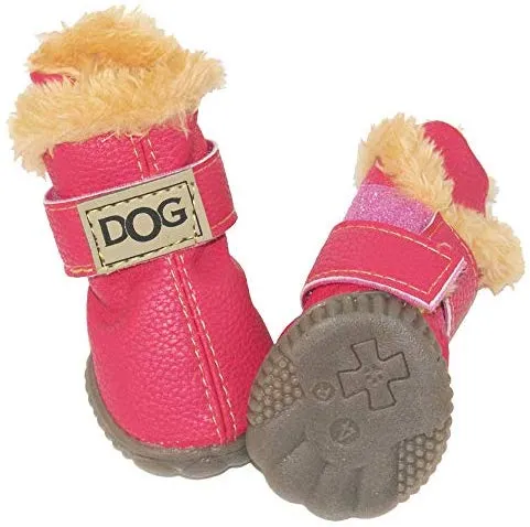 Botas antideslizantes para perros, envío desde Estados Unidos, zapatos calientes para el invierno, antideslizantes, protectores de patas, set de 4 piezas con un anillo de pelo