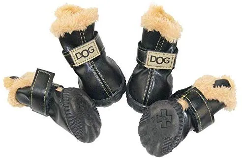 Botas antideslizantes para perros, envío desde Estados Unidos, zapatos calientes para el invierno, antideslizantes, protectores de patas, set de 4 piezas con un anillo de pelo