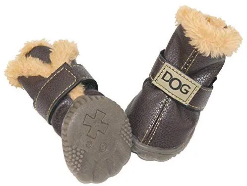Botas antideslizantes para perros, envío desde Estados Unidos, zapatos calientes para el invierno, antideslizantes, protectores de patas, set de 4 piezas con un anillo de pelo