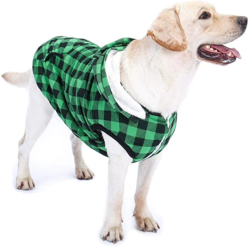 Abrigo Pawz Road para perro con diseño de cuadros y capucha para invierno, cálido y suave, para perros medianos y grandes